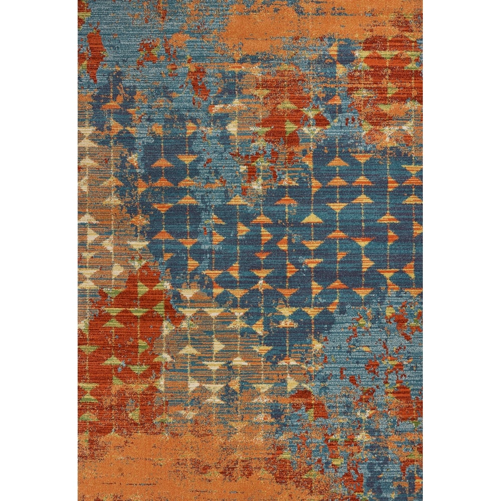 Domani Rustic Blues Geometric Overdyed Rug