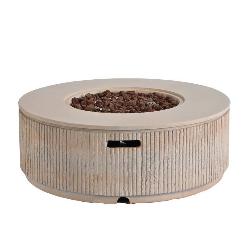 38.19" Propane Outdoor Fire Pit with Vertical Stripe Design, 50000 BTU Round Fire Pit Table with Steel Burner, Flame Control