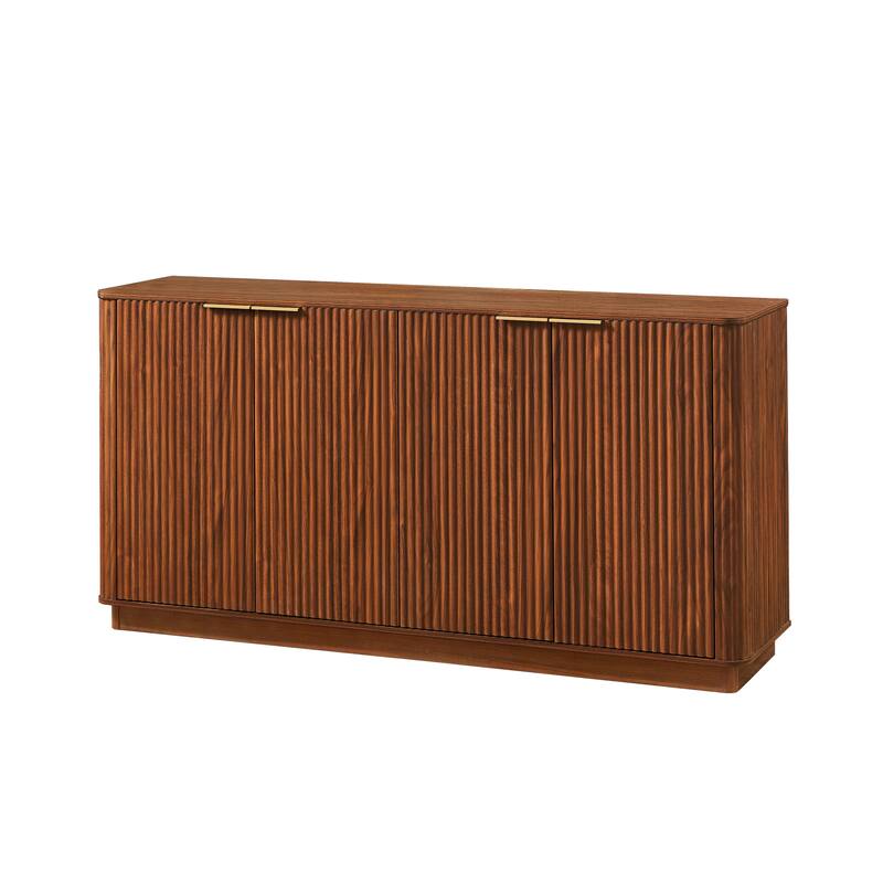 Anmytek Mid-Century Modern Sideboard with Fluted Detailing and Gold Handles in Walnut Finish