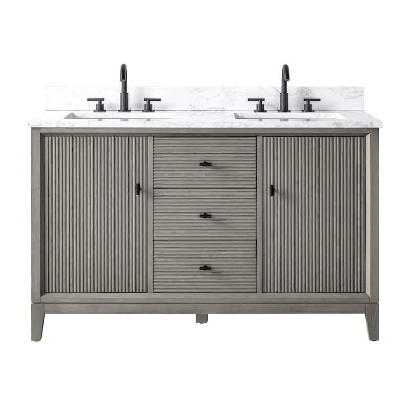 Vanity Art 54" Freestanding Bathroom Vanity with Engineered Marble Top and Sinks
