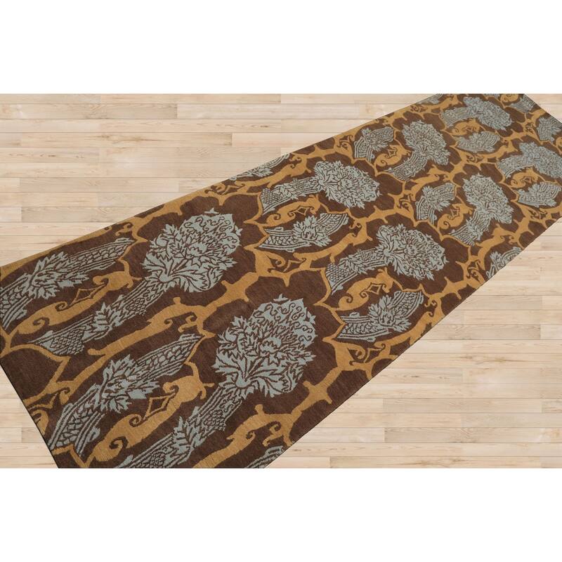 3x10 Tibetano Runner Hand Knotted Wool Brown Tibetan Arts & Crafts Rug - 3' x 10'