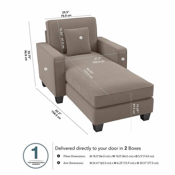 dimension image slide 3 of 5, Stockton Chaise Lounge with Arms by Bush Furniture