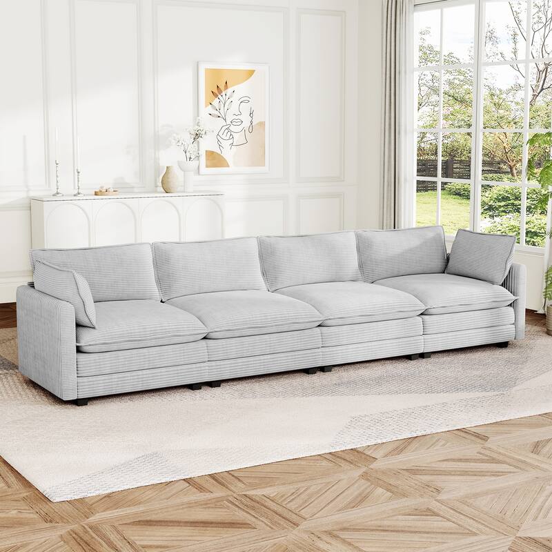 148" Overised 4 Seater Corduroy Clud Couch Modular Sectional Sofa for Living Room