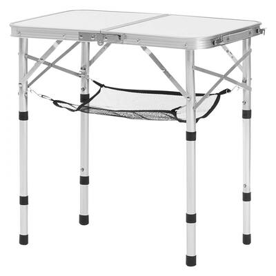 2 Feet Silver Portable Folding Camping Table with Adjustable Height and Lightweight MDF Top for Outdoor Use