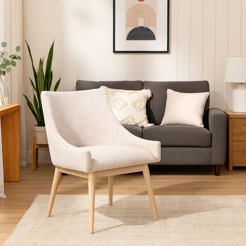 Livvy Low Back Dining Chair Set of 2, Light Gray Fabric, Wheat Brown Wood