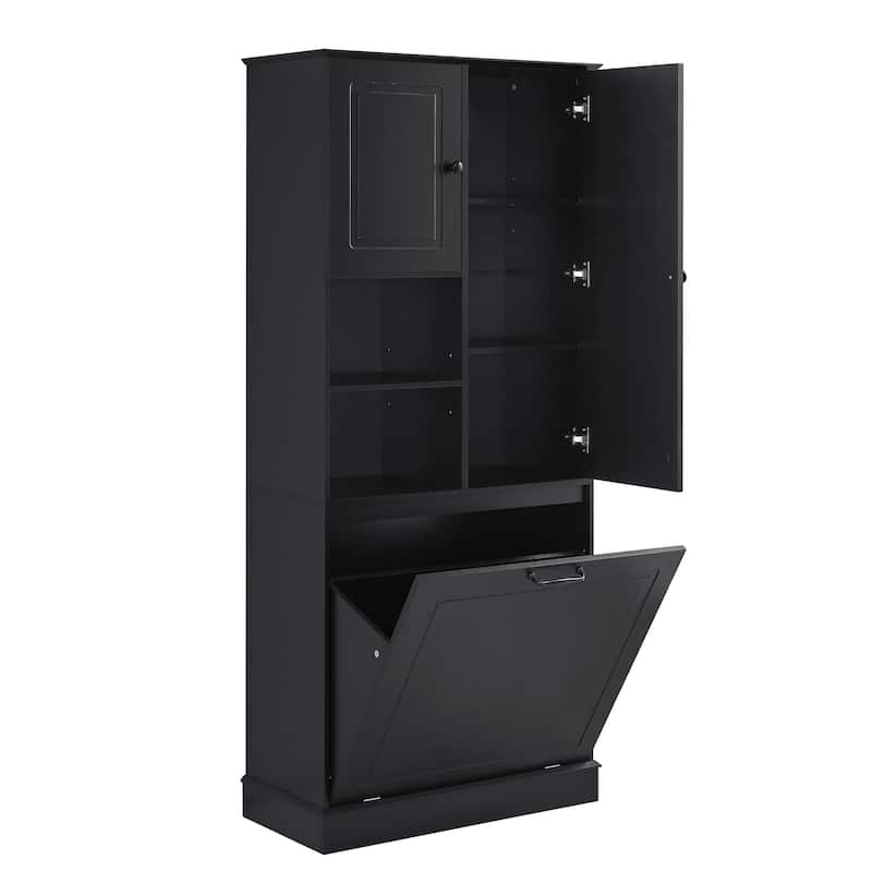 GDF Studio - Tommy Modern MDF Tall Storage Cabinet with Adjustable Shelves and Large Flip-Out Basket