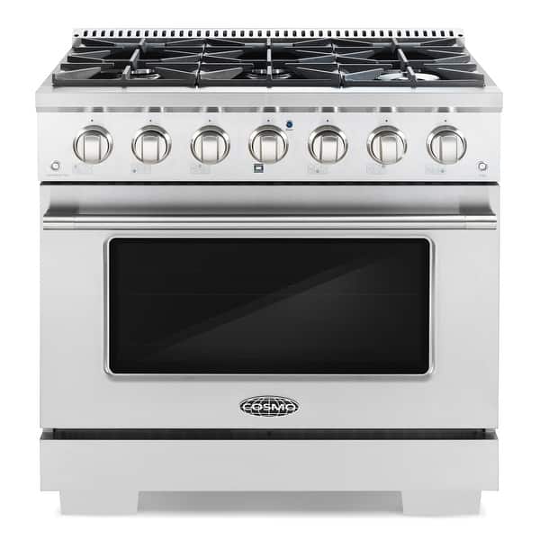 slide 2 of 11, Cosmo Commercial-Style 36 In. 4.5 Cu. Ft. Gas Range with 6 Italian Burners and Heavy Duty Cast Iron Grates In Stainless Steel