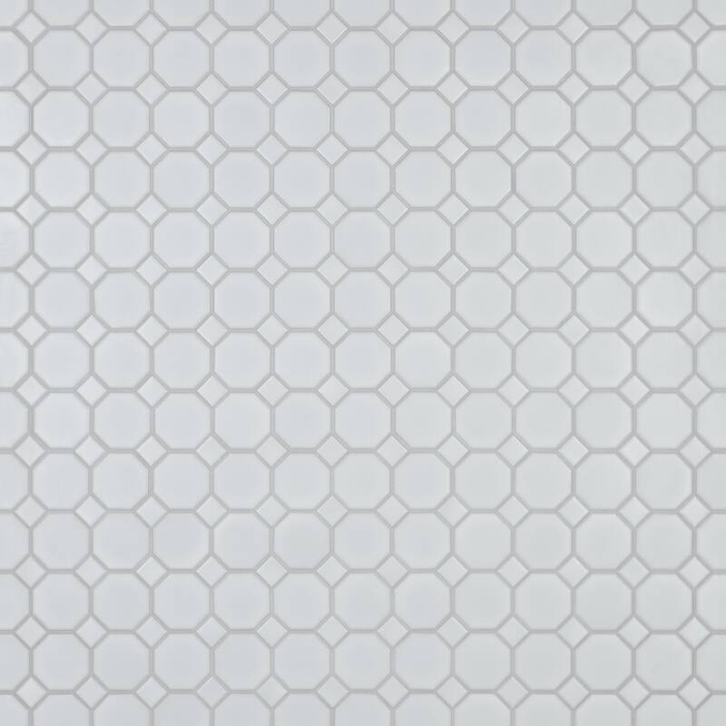Merola Tile Metro Octagon Matte White w/White Dot 11.5" x 11.5" Porcelain Mosaic