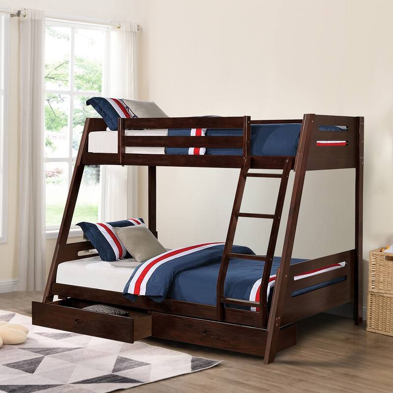 Espresso Twin over Twin/ Full Bunk Bed with Underbed Drawers