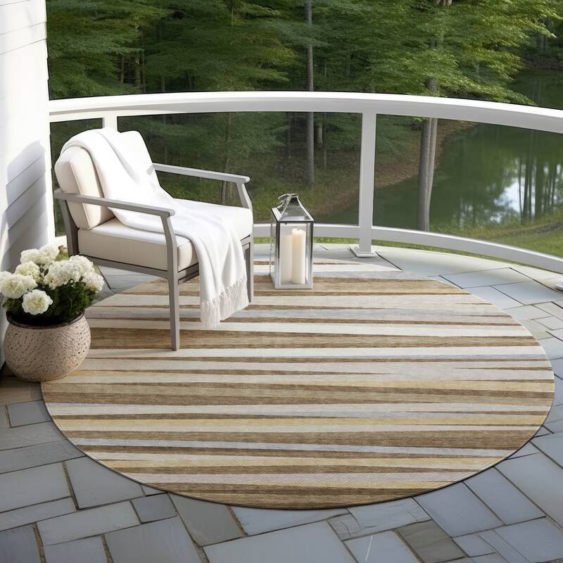 Machine Washable Indoor/ Outdoor Modern Stripes Chantille Rug