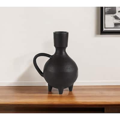 HomeRoots 7" Black Ceramic Round Jug Vase - 4"W x 5"D x 7"H