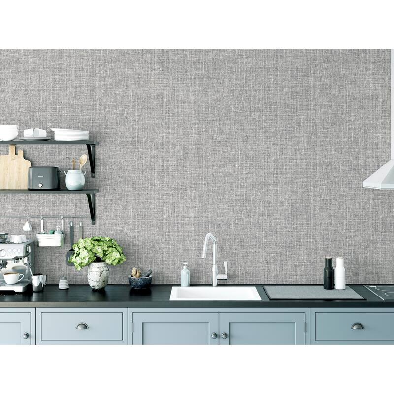 Luxe Hessian Mid Grey Heavyweight Vinyl Wallpaper - 20.8 in W x 33ft L - Double Roll