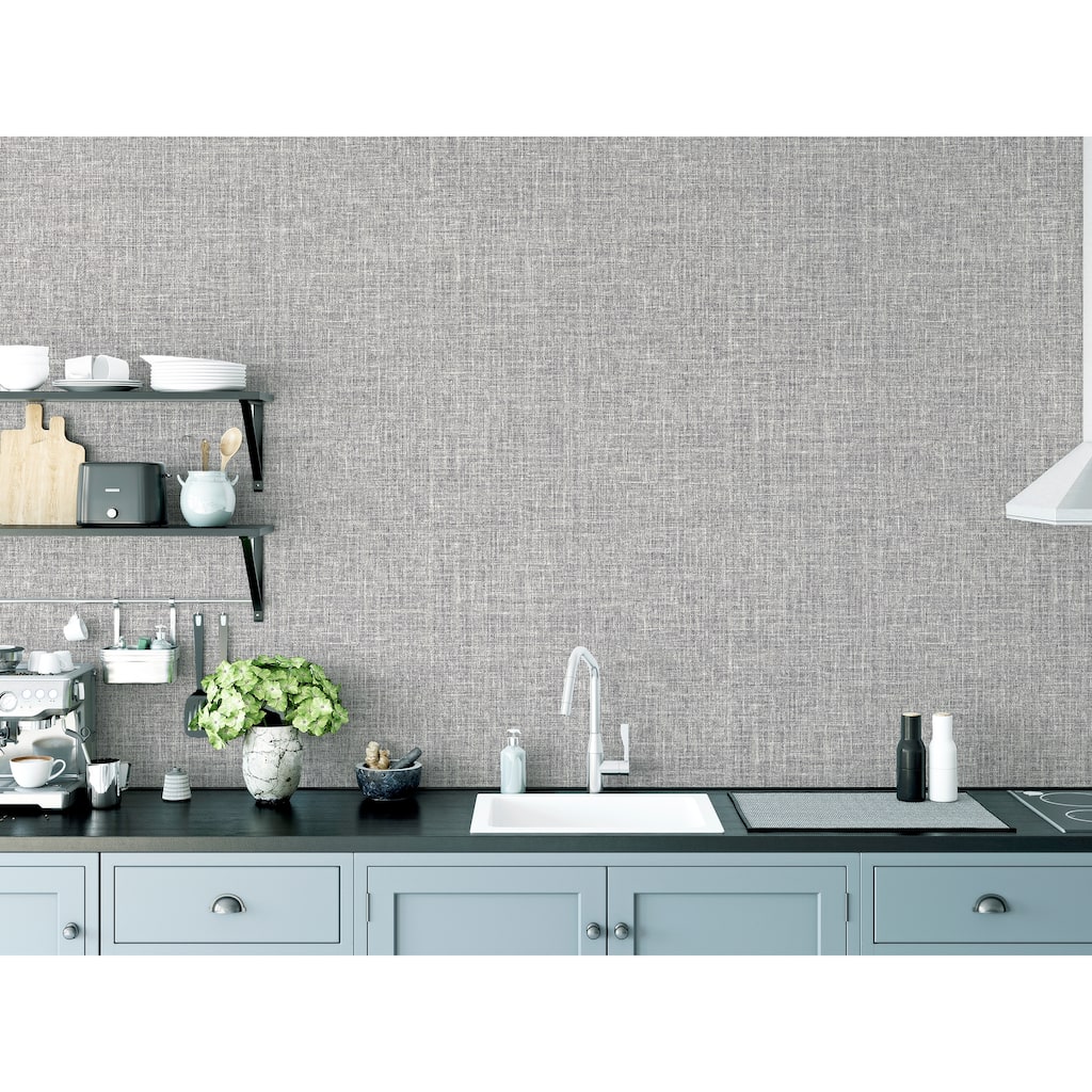 Luxe Hessian Mid Grey Heavyweight Vinyl Wallpaper - 20.8 in W x 33ft L - Double Roll