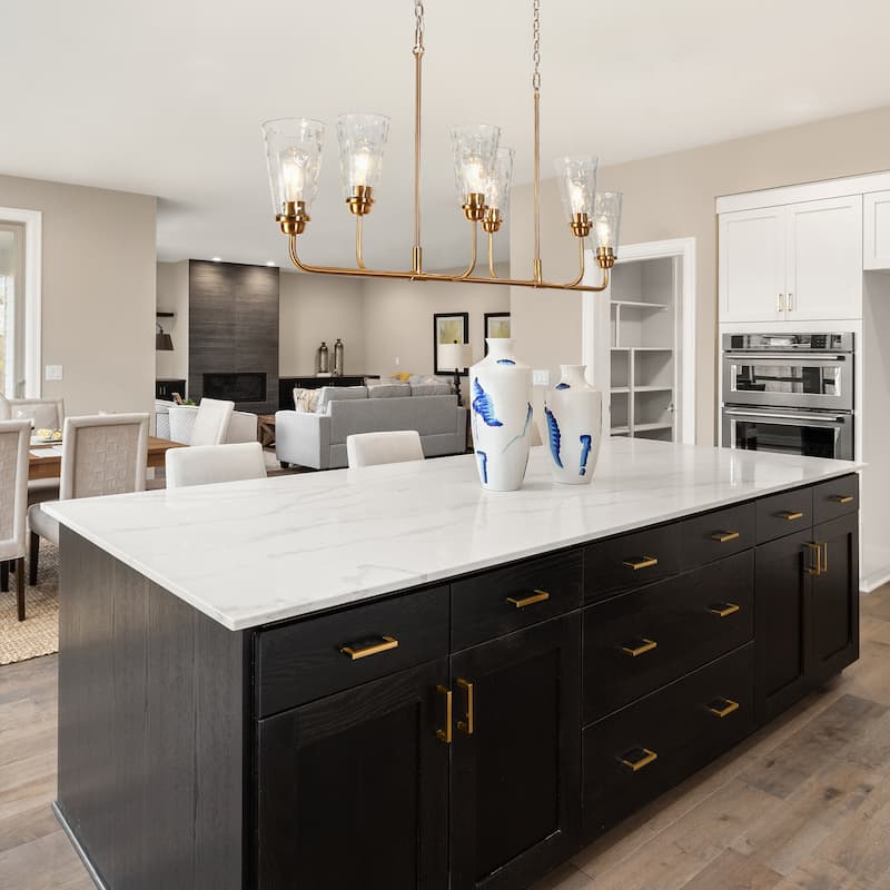 Modern Gold 6-Light 54-IN Linear Chandelier Glass Kitchen Island Lights for Dining Room - W 54" x H 22.4"