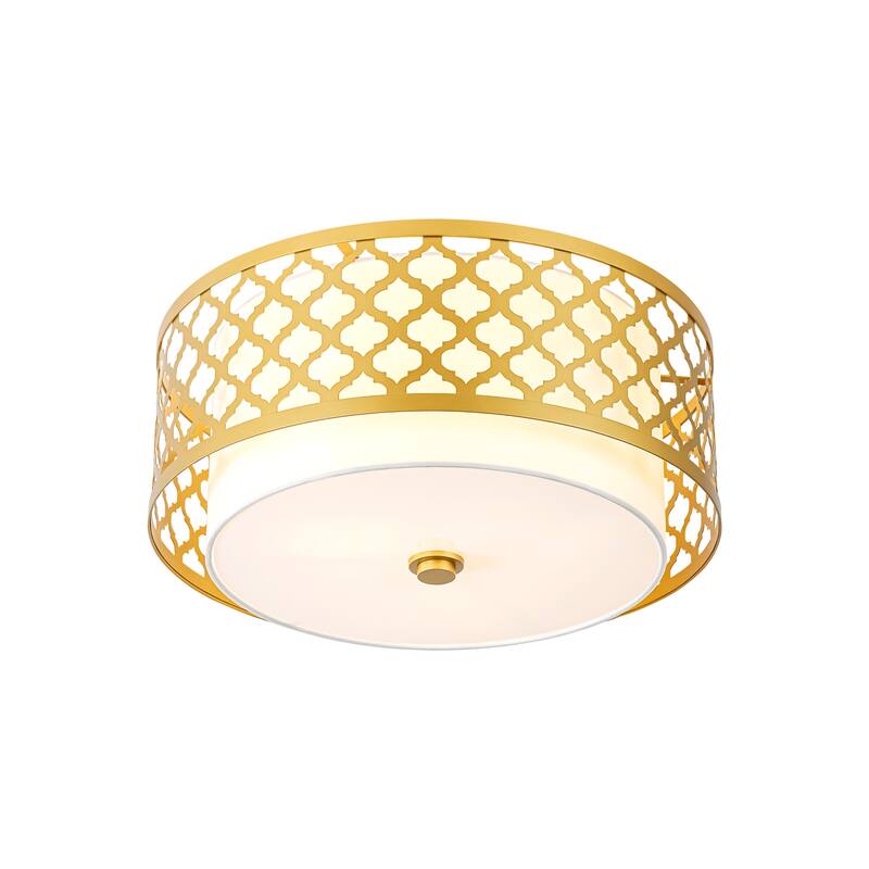 3-light Modern Gold Cylinder Drum Fabric Semi-Flush Mount Light - 17.7 in. W x 9.7 in. H
