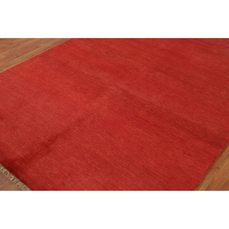 Modern Red Gabbeh Oriental Area Rug Hand-Knotted Wool Carpet - 5'6"x 7'10"