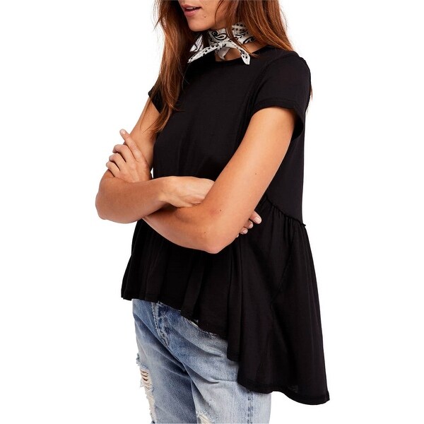 Free People Womens Its Your Hi-Lo Basic T-Shirt, Black, X-Small. Opens flyout.