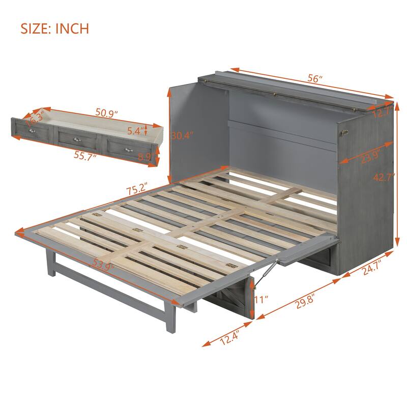 Modern Style Murphy Bed with Large Versatile Storage Drawers for Bedroom