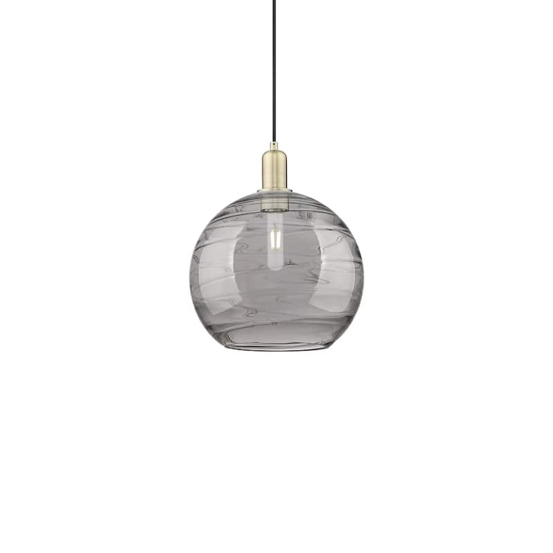 Innovations Lighting 716-1P-15-12 Athens Deco Swirl Pendant Athens - Antique Brass / Light Smoke Deco Swirl