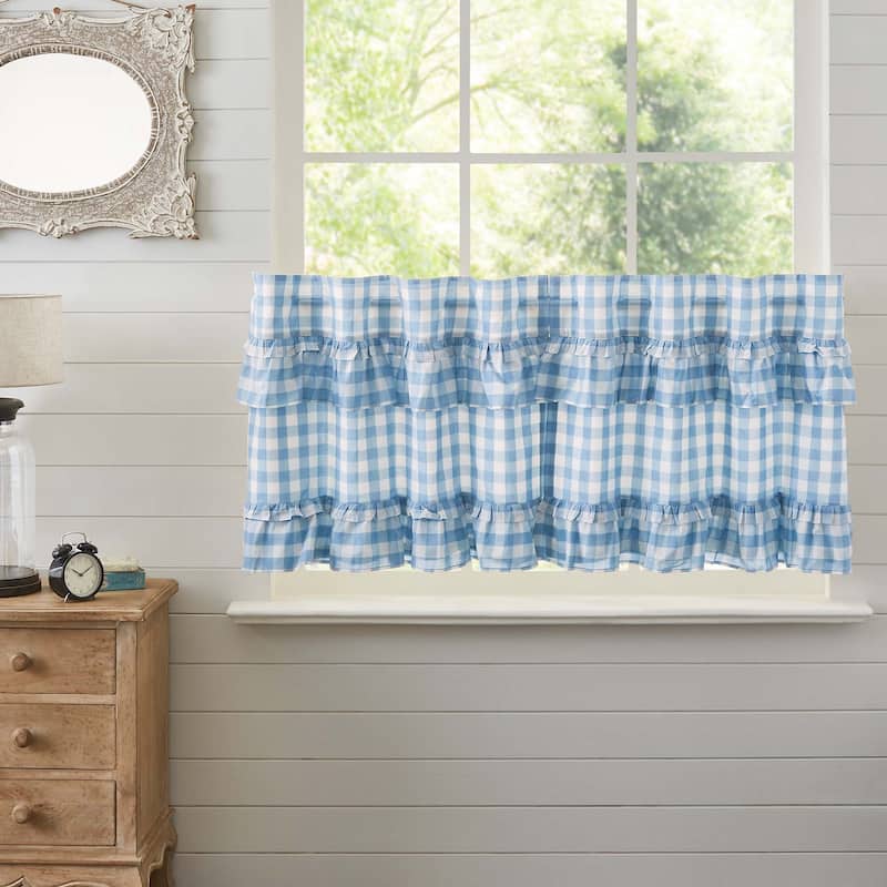 Annie Buffalo Blue Check Ruffled Tier Set of 2 L24xW36 - Blue
