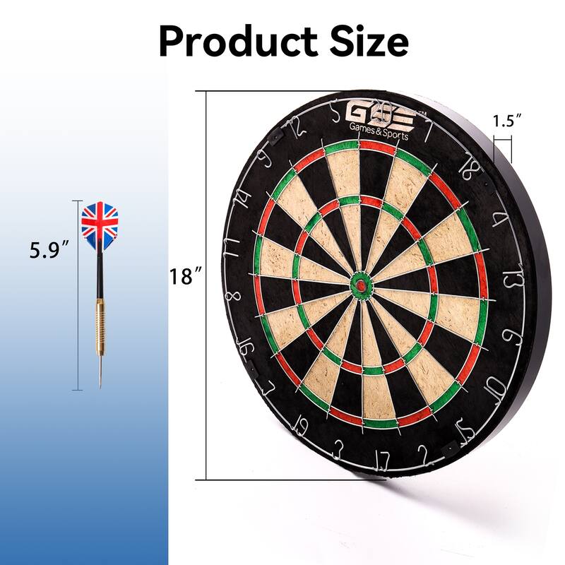 GSE™ 18" Regulation Size Bristle Dart Board Game Set. Professional Sisal Dartboard with Six 17 Grams Steel Tip Darts - 18-Inch