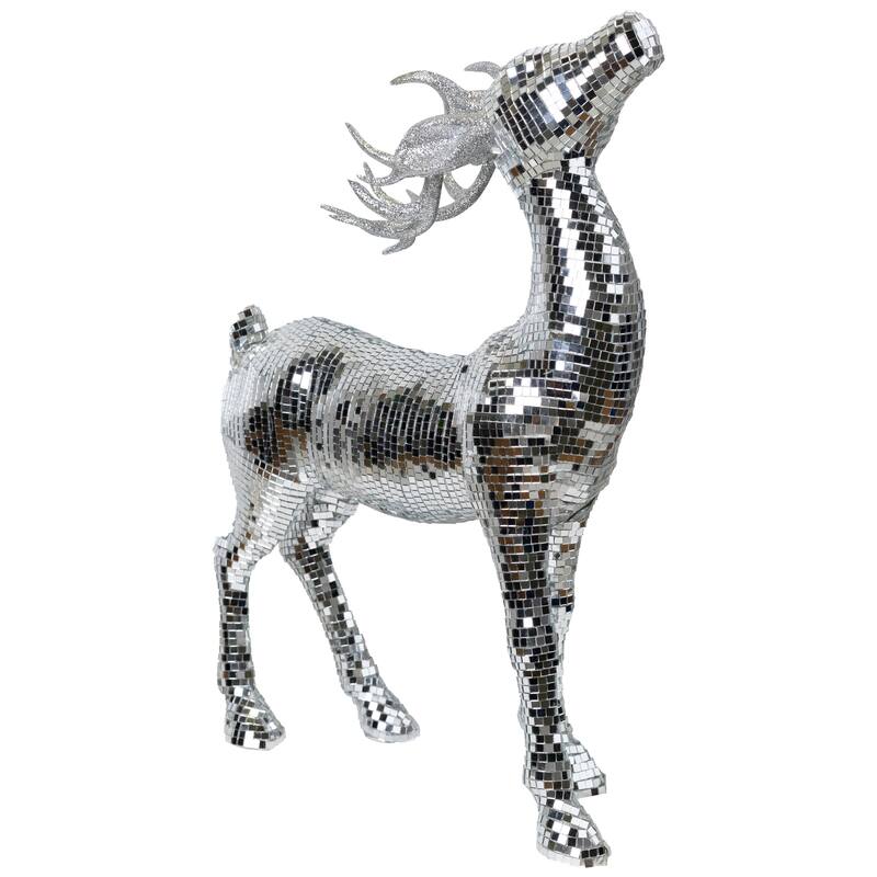 Mirrored and Glittered Standing Deer Christmas Figure - 19" - Silver