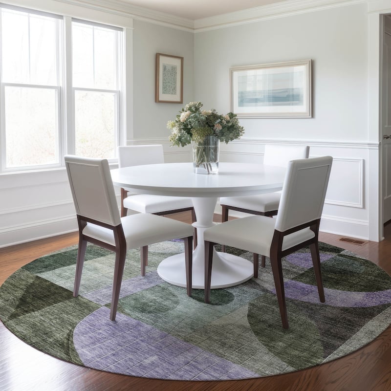 Machine Washable Indoor/ Outdoor Contemporary Geo Chantille Rug - Olive - 8' x 8'