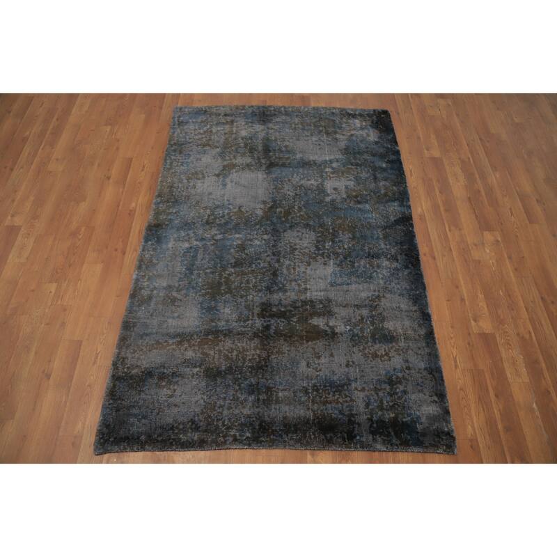 Hand Knotted Oriental Viscose Silk Carpet Modern Abstract Greys & Charcoal Abstract Area Rug - 6' 0'' X 4' 0''