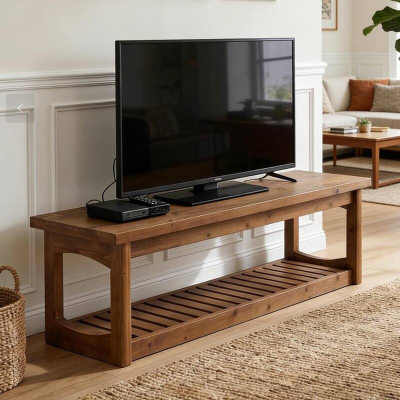 63 Inch Solid Wood TV Stand for 27-70 Inch TVs with Open Storage, Low Media TV Console Table for Entertainment Center,