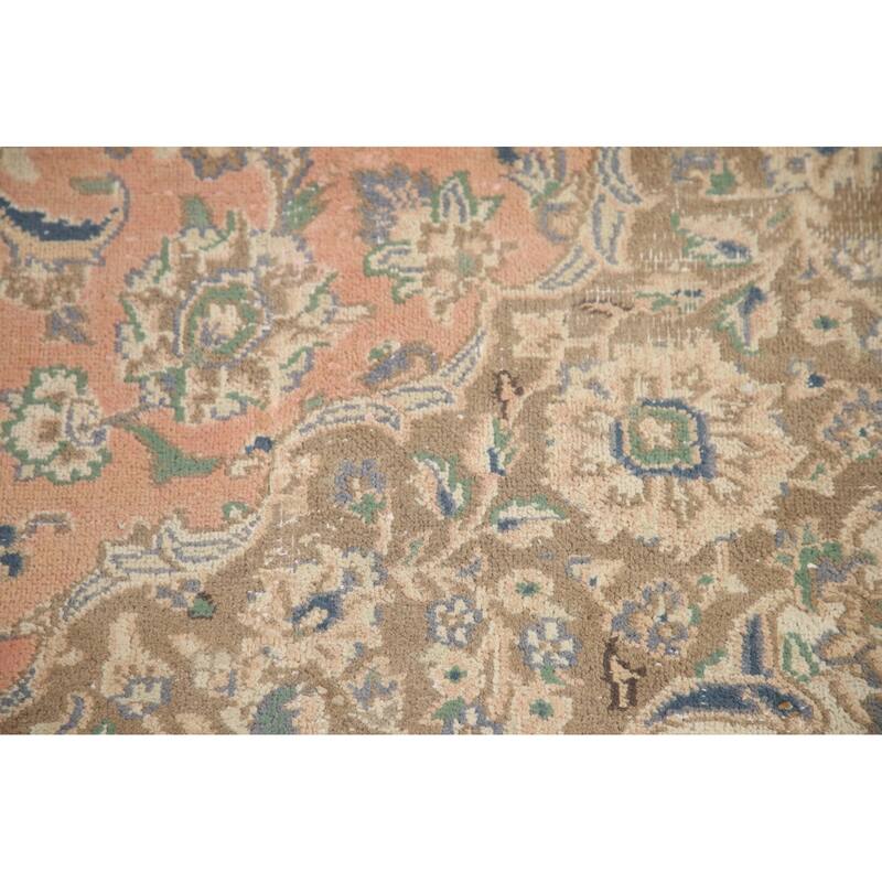 Hand Knotted Oriental 100% Wool Carpet Traditional Floral Coral Mashad Area Rug - 12' 6'' X 9' 7''