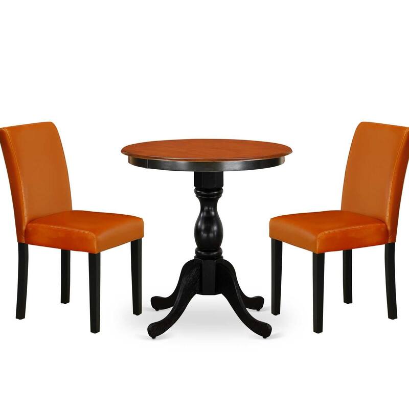 3-Piece Black and Cherry Finish Solid Wood Top-Dining Room Set with High Back-Seats 4