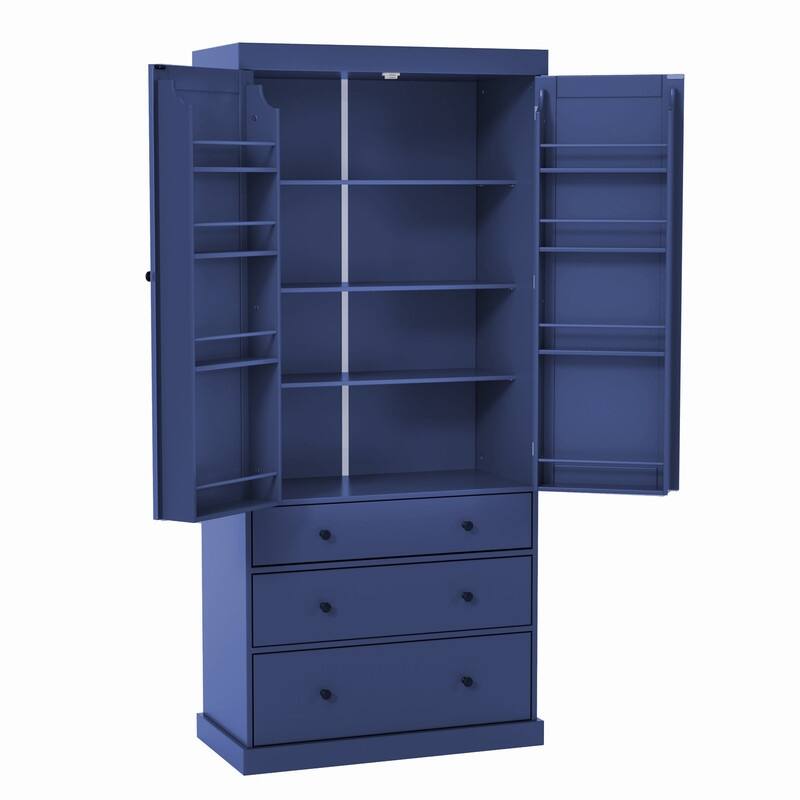 Farmhouse 77" Kitchen Pantry Storage Cabinet with Adjustable Shelves and Multiple Door Shelves