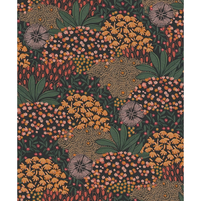Galerie Wallcoverings Fusion Collection Forest Bloom Motif Non-woven Matte Wallpaper Roll - 33 feet x 21 inches - Orange