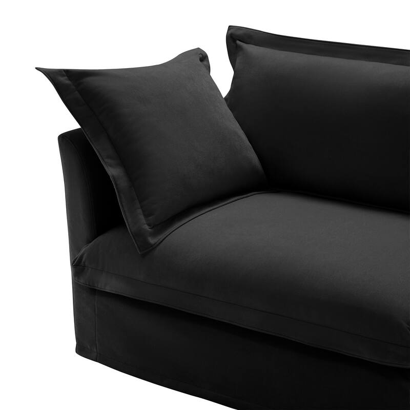 Slipcovered Sectional 2 Seater Sofa Couch with Convertible Ottoman, Wide and Deep Seat L Shaped Sofa