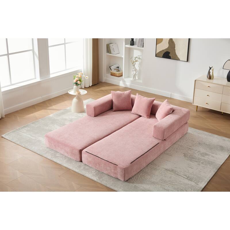 Queen Foldable Sofa Bed, 6-in-1 Convertible Sleeper Sofa with Mattress, Chaise Lounge Loveseat with Removable Cover