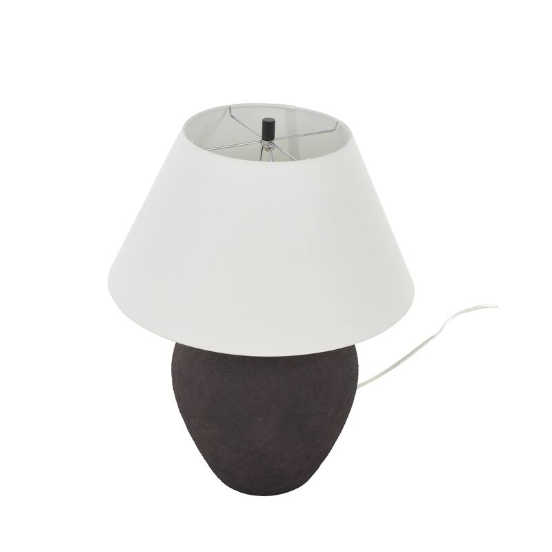 Ceramic Wide Rounded Distressed Antique Table Lamp with Cream Linen Shade - Black or Brown - Roche River Decor