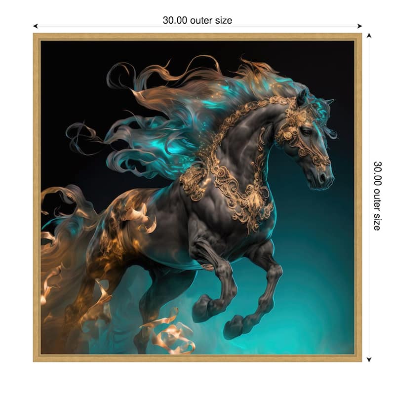 Fiery Stallion by Jake Fouracre Framed Canvas Wall Art Print - Sylvie Bright Gold - 30 x 30 in