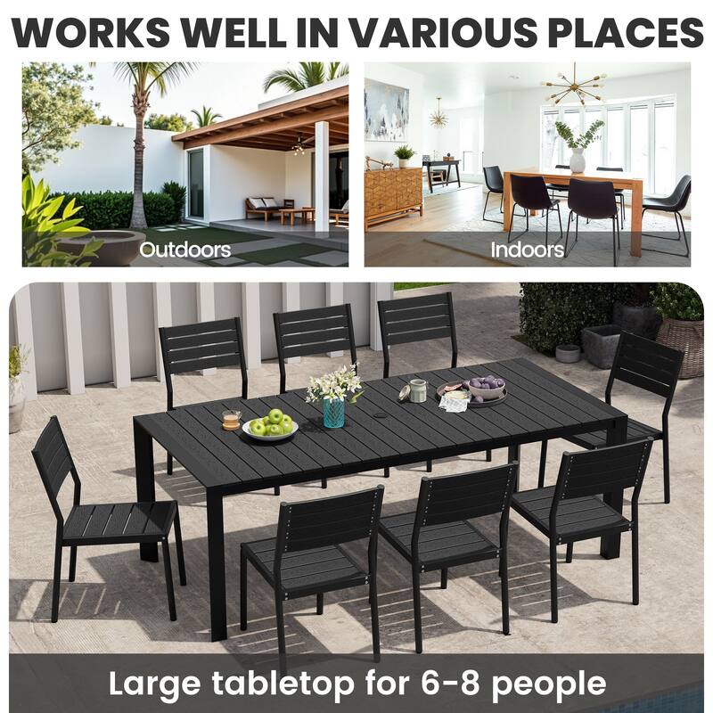 7/9-Piece Patio Outdoor Dining Set Stackable Chairs and Dining Table with Umbrella Hole