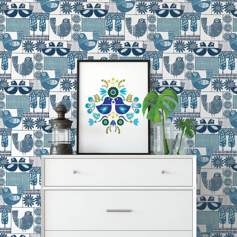 A-Street Prints Hennika Blue Patchwork Wallpaper