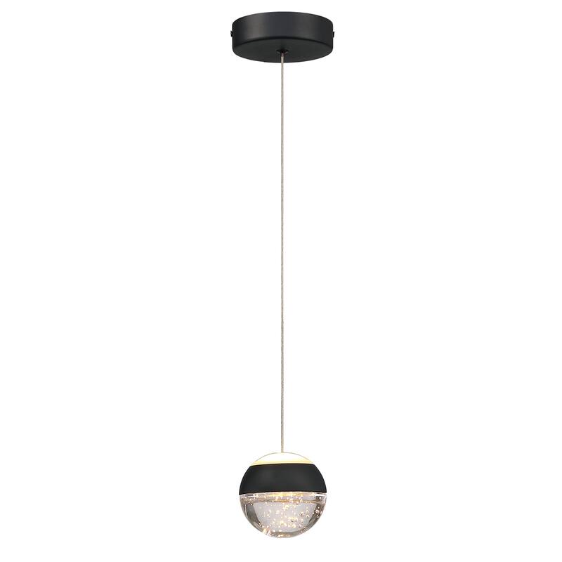 1-Light/3-Lights Globe LED Pendant Light with Bubble Crystal Ball - Single Light - Matte Black