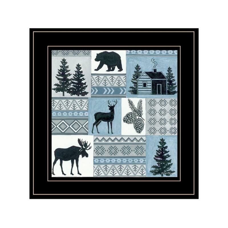 TrendyDecor4U Traditional "Cabin in the Woods" Framed Print Wall Art by Deb Strain - Blue, Black, White - Black