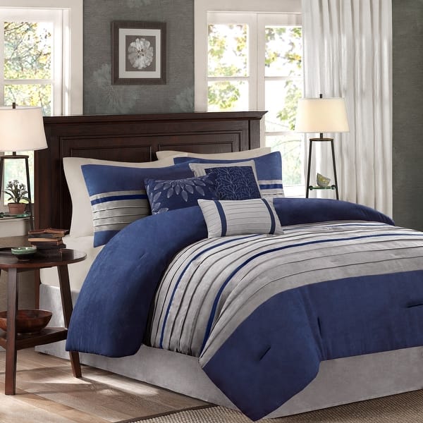 slide 2 of 15, Madison Park Palmer 7 Piece Comforter Set Blue - California King
