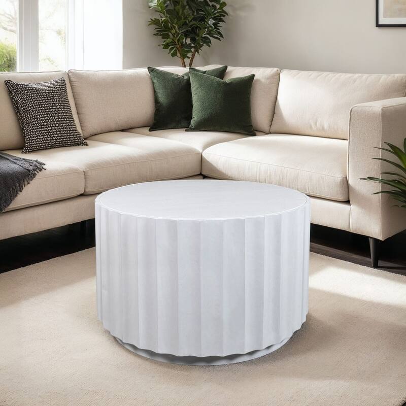 Harrison Groove Coffee Table - Elegant Round Solid Wood Top Side Table