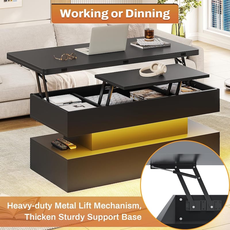 Coffee Table Lift Top 2 Drawers Hidden Compartment for Living Room