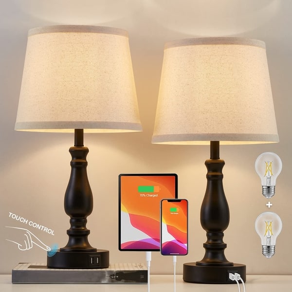 Lamps for Bedrooms Set of 2, Touch Bedside Table Lamp with USB