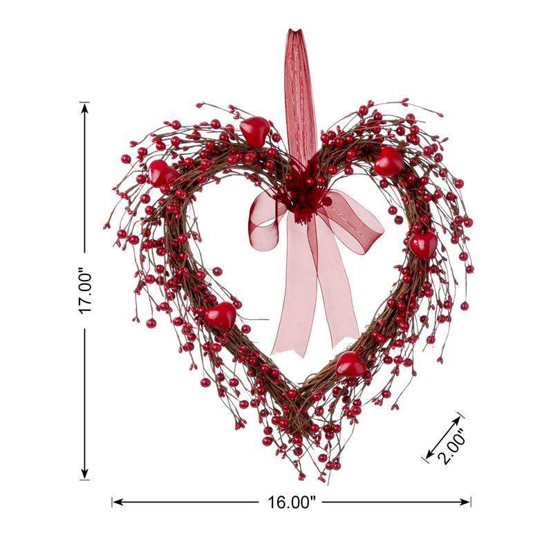 Glitzhome Valentine's Berry Heart or Round Wreath Hanging Decor