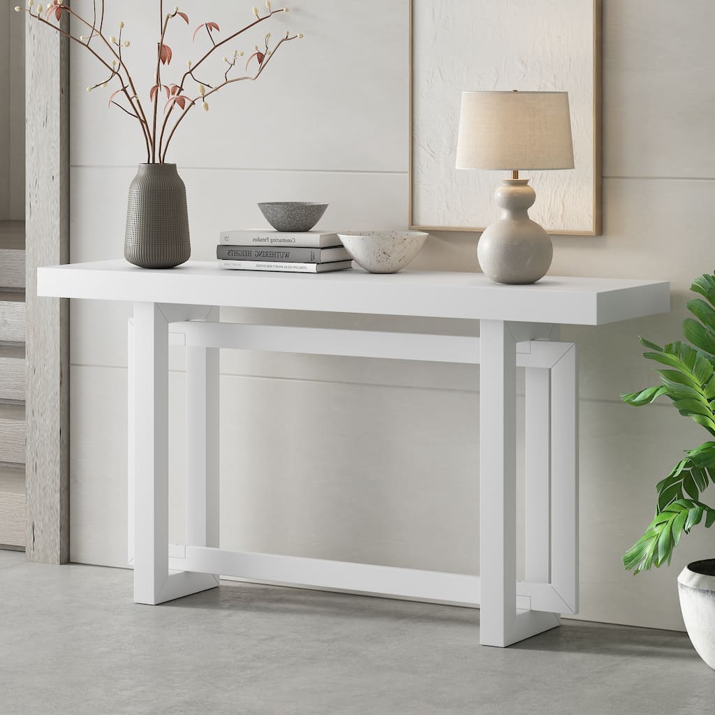 Roomfitters Contemporary Pine Veneer Extra Long Console Table with Unique Triple Rectangle Solid Wood Legs
