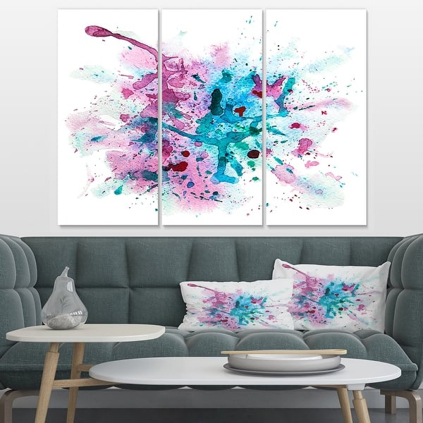 Designart Blue and Purple Paint Stain Abstract Watercolor Canvas Print -  36x28 - 3 Panels - Bed Bath & Beyond - 32978545