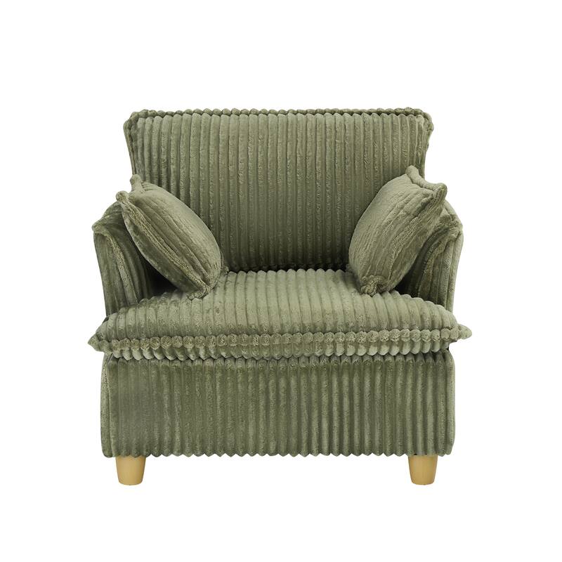 Single Sofa with Ottoman, Comfy Corduroy Upholstered Armchair, Lounge Chair with Throw Pillows for Living Room, Balcony