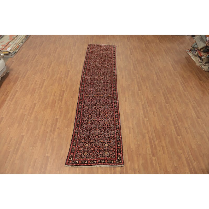 Hand Knotted Oriental 100% Wool Carpet Traditional Geometric Black Karabagh Runner Rug - 16' 3'' X 3' 7''